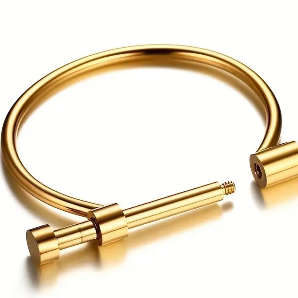 Gold filled D shape stick screwing cuff bangle - Picture 3 of 3